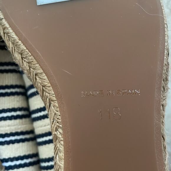 Tory Burch Jackie Striped Peep-Toe Wedge sandal Ivory Navy - Picture 9 of 14